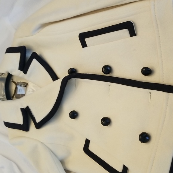 J. Crew Wool Black and White Cropped Pea Coat by Nello Gori, Size 6, $127 - Picture 2 of 13
